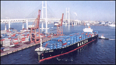 A Korea export ship entering the Singapore harbor